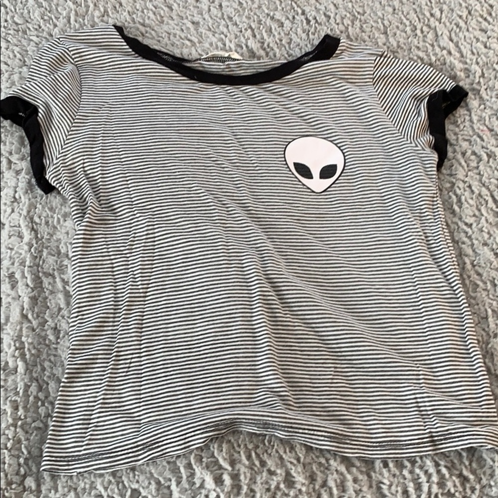 Alien Black & White Stripped T-Shirt
